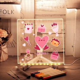 LED Note Board with Colors, Acrylic Dry Erase Board with Light, Magic Glowing Message Marker Board, Illuminated Drawing Board Light Up with Adjustable Stand for Office School Home(7.9 * 7.9inch)