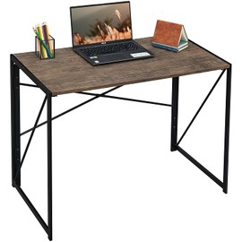 Garden Elements Modern Small Folding Computer Desk, Portable, Space-Saving Home Office Desk with Sturdy Metal Frame, Brown, 39"