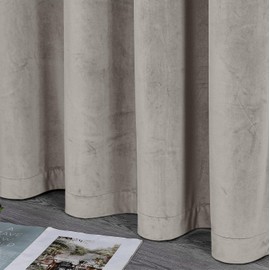 BEAUTEX Velvet Curtain, Ruffle Tape, U-Tape Curtain, Darkening and Opaque, 140 x 175 cm (Width 140 cm, Height 175 cm, Taupe)