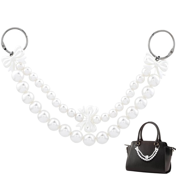 HINZIC Bow Pearl Purse Double Chain Handbag Straps, Pearl White
