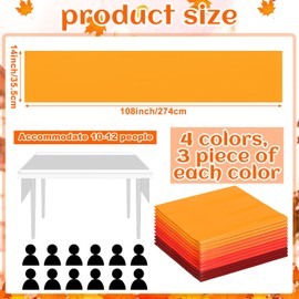 Panelee 12 Pack Fall Disposable Plastic Table Runner 14 x 108 Inch Thanksgiving Table Runner Bulk Orange Brown Red Yellow Tablecloth for Autumn Harvest Holiday Christmas Family BBQ Birthday Party