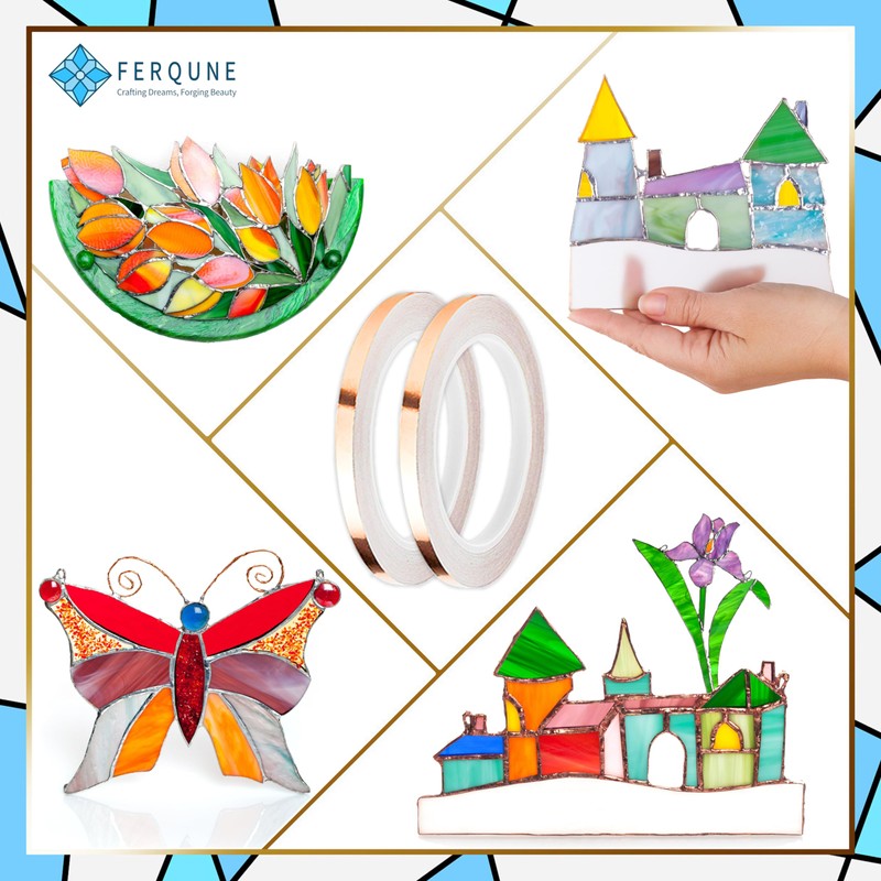 FERQUNE 3/16 Inch Silver Backed Copper Foil Tape for Stained