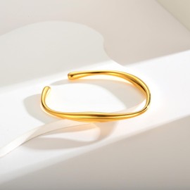 LILIE&WHITE Women's Golden Teardrop Design Cuff Bracelet, Chunky, Hinged Bypass Bracelet, Statement Jewellery for Wrist and Arm, Acrylic, No Gemstone