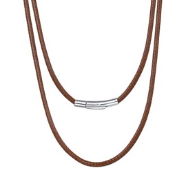 Bestyle Brown Mens Necklaces Leather Cord Necklace with Clasp, 3mm Short Brown Choker Necklace for Men, Genuine Leather Rope Chain for Pendant Jewelry Making, 18 Inch