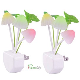 [2 Pack] Plug in Wall LED Mushroom Night Light Lamp with Dusk to Dawn Sensor, Cute Color Changing Bed Nightlight LED Wall Light