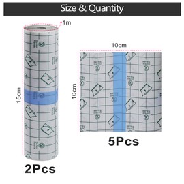 FINEASY Shower Plaster Waterproof, Transparent Plaster Roll, 2 Pieces 15 cm x 1 m & 5 Pieces 10 x 10 cm Tattoo Film Healing, Waterproof Plaster Anti-Allergic, Medical Tape, Second Skin, Showers