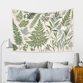Botanical Polyester Fabric Tapestry Floral With Green White Spring Wall Hanging Tapestry,Plants Leaves Tapestry Daily Decorative Tapestry For Bedroom Living Room Dorm 60X40 Inches