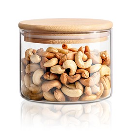 ComSaf Coffee Bean Storage Container, Airtight 15.9 fl oz (450 ml), Canister, Glass with Bamboo Lid, Airtight Containers, Condiment Containers, Salt and Sugar Containers, Nuts Dry Food Storage, Round