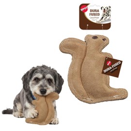 SPOT Dura-Fused Leather Squirrel Dog Toy – Real Leather & Jute Fabric, Double-Stitched & Durable, Soft Stuffed Squeaky Interactive Chew Toy for Moderate Chewers, Small & Medium Dogs, 8in