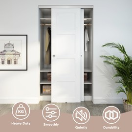 JUBEST Bypass Door Hardware 48", Aluminum Sliding Closet Door Hardware Set with Finger Pull Included, Smoothly and Quietly, for 2 Door System, Fit Door Thickness 1 3/8" or 1 3/4", Easy to Install