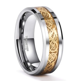 Frank S.Burton 8mm Tungsten Carbide Ring Silver ring Celtic Dragon Gold Inlay Wedding Band