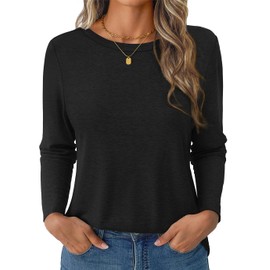GKBK Women's Long Sleeve Shirts Casual Crewneck Tops Fall Fashion Soft Basic Tee for Work Business Black