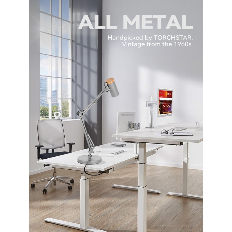 TORCHSTAR Tall Swing Arm Desk Lamp with Wooden Accent, Adjustable