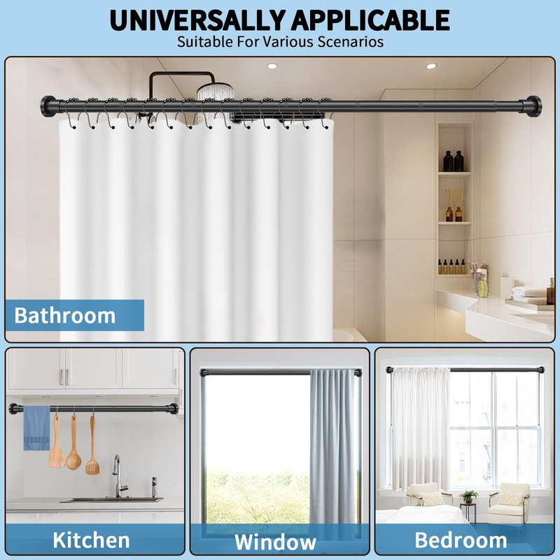 ZYRW Black Shower Curtain Rod 36-68 Inches (3-5.6ft) Non Rust