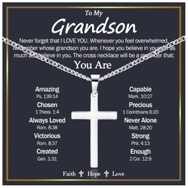 EPIRORA Cross Necklace Gifts for Grandson from Grandma Grandpa, Stainless Steel Cross Necklace Cuban Chain Pendant Necklace for Men Boys, Birthday Christmas Presents Best To My Grandson Gifts