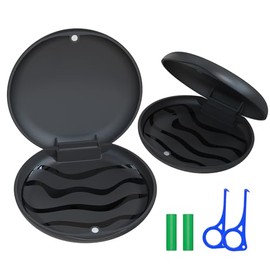 ANYLEY Retainer Case, Mouth Guard Case, Solid Orthodontic Denture Case, Stocking Stuffers For Gift Women Men, Cute Slim Aligner Case with Retainer Removal Tool and Chewy (Black, Pack of 2)