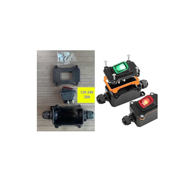 Meskliu Waterproof Inline Switch, 12VDC/16A-24VDC/20A DPST On/Off Rocker Switch, IP67