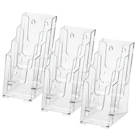 MaxGear Acrylic Brochure Holder, 4-Inch Wide 4 Tier Clear Literature Holder Premium Acrylic Pamphlet Holder Multi Pocket Brochure Display Stand, Wall Mount or Counter Top Use(3 Pack)