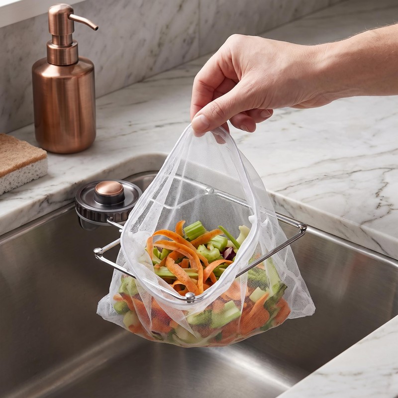 Kitchen Sink Strainer with 50 Disposable Mesh Bags, Rustproof Corner