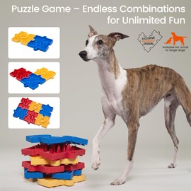 HowGo Puzzle Slow Feeder Blow with 38+ Suction Cups| Heavy Duty Maze Enrichment Lick Mat BPA-Free Silicone|Reduce Boredom Anxiety Free Combination for Dogs(3PCs, Blue & Yellow & Red)