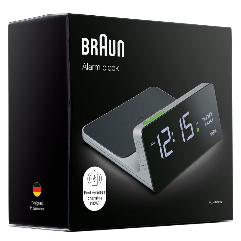 Braun Digital Alarm Clock with VA LCD Display, 10W Qi