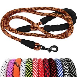 MayPaw Heavy Duty Rope Dog Leash, 1/2" x 6FT Nylon Pet Leash, Soft Padded Handle Thick Lead Leash for Large Medium Dogs Small Puppy (1/2" 6', Orange Black line)