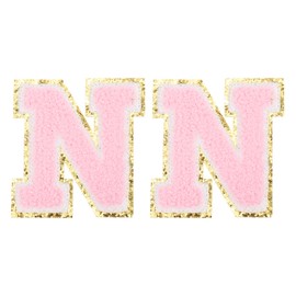 PATIKIL 2 Pcs Iron on Letter Patches, Chenille Glitters Letter Patch Pink, Alphabet N