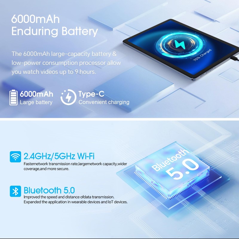 DigiLand 10.1" HD Touchscreen Electronics Tablet, Android 14, Octa-core Processor,