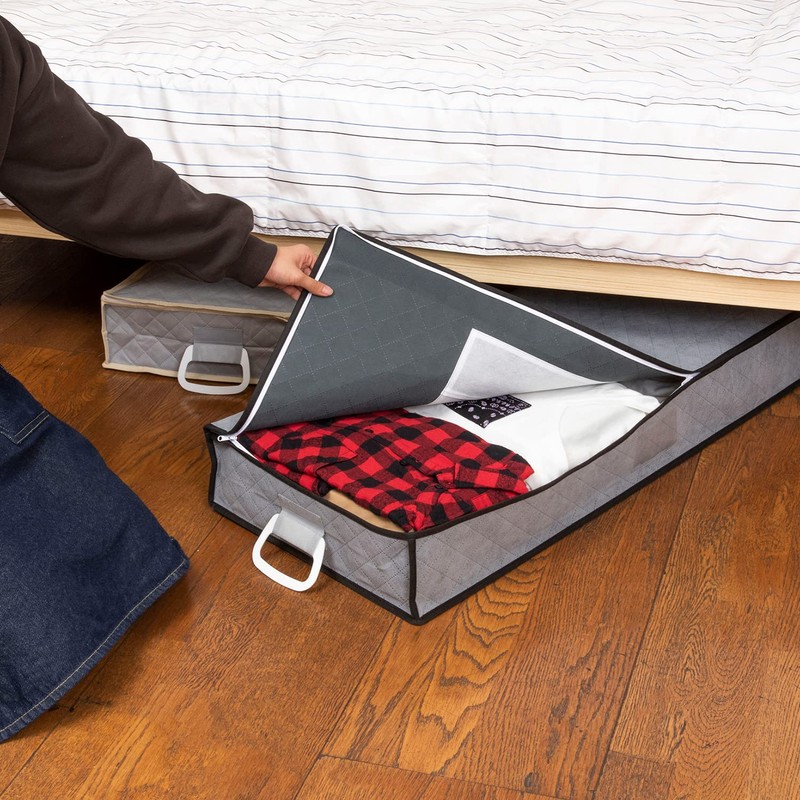 アストロ ベッド下 収納ケース グレー 不織布 活性炭 珪藻土 消臭 衣類収納 デッドスペース
