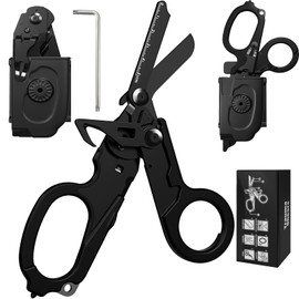 6 in 1 Multi-function Trauma Shears with Strap Cutter and Glass Breaker, with Holster,Stainless Steel Foldable Trauma Shears For Outdoor Camping Emergency Tool (Full Black)