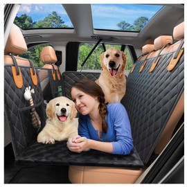 DKMHA Hard Bottom Back Seat Extender for Dogs, Odorless Materials Dog Car Seat Cover Holds 300lbs with 2 PCS Retractable Dog Seat Belt and 2 PCS Pet Collapsible Bowls, for Car SUV Truck