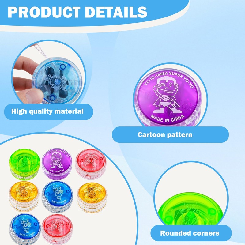 8 pezzi JoJo per bambini e adulti, LED luminosi JoJo