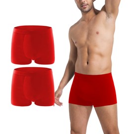 AMZCHPC Men's Premium Cotton Trunks Soft Stretch Underwear Comfort Fit Boxer Brief Style 2-Pack (US, Large, Red)