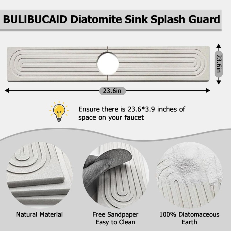 Faucet Mat for Kitchen Sink, 60cm x 10cm Diatomite Faucet