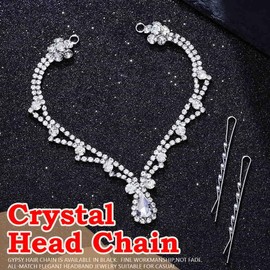 Jovono Bride Crystal Head Chain Silver Wedding Rhinestone Hair Chains Pageant Prom Pendant Headpieces Festival Hair Accessories for Women