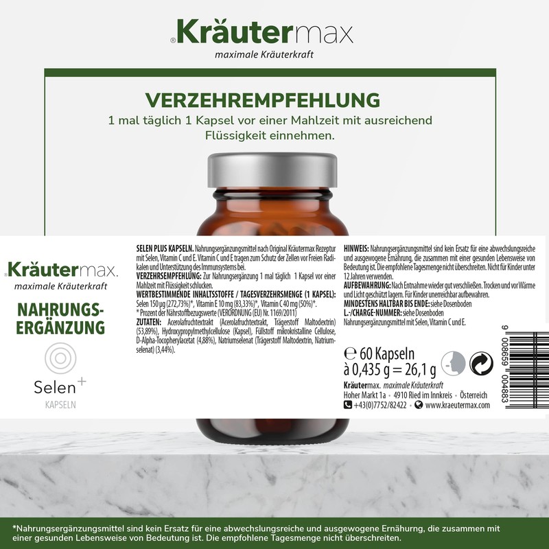 Kräutermax Selenium Capsules | Selenium High Dose with Vitamin E