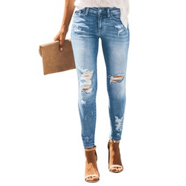 KUNMI KUNMI Women's Skinny Ripped Trendy Jeans Distressed Stretchy Denim Pants