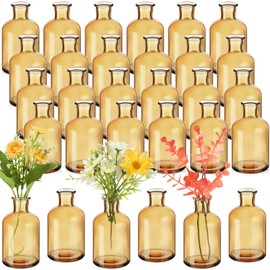 Lallisa 30 Pcs Amber Glass Bud Vases Bulk Small Mini Flower Vases for Centerpieces Decorative Glass Bottles Vintage Rustic Decoration for Wedding Dining Table Home Decor (4.22 oz)
