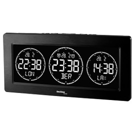 Technoline Digital World Time Clock, 3 Time Displays, Freely Programmable (Display Your Place of Residence), LED Display, Power Supply, Black