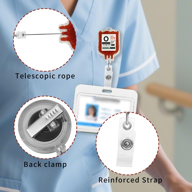 Ymcafmo 4pcs Glitter Blood Bag Retractable Badge Reel – Heart