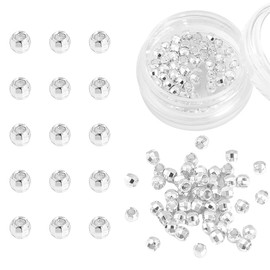 BEADIA Silver Plated Laser Round Spacer Beads 3x3mm 50pcs for Jewelry Making Findings Non Tarnish