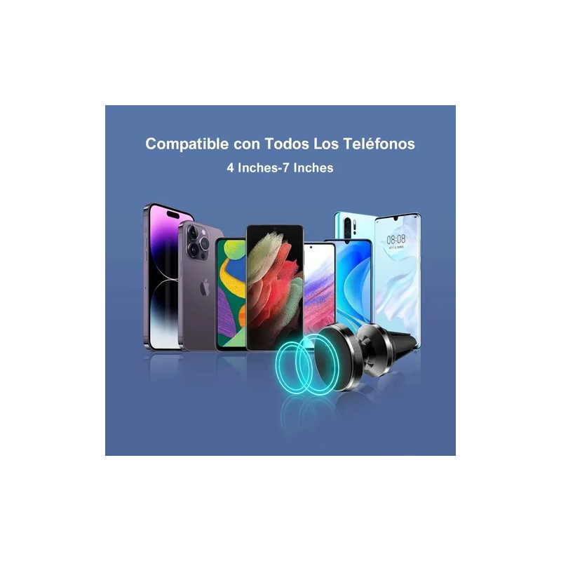 Soporte Magnético Universal para Auto Negro 1HORA,Compatible iPhoneSamsungMotorolaAndroid,Incluye Placa,Se Fija