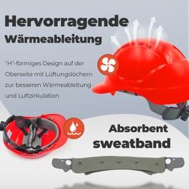 Mustbau Hard Hats Construction Industry Safety Helmet Hard Hat with Chin Strap 6 Point Strap Wheel Ratchet Adjustment 52-66 cm EN 397