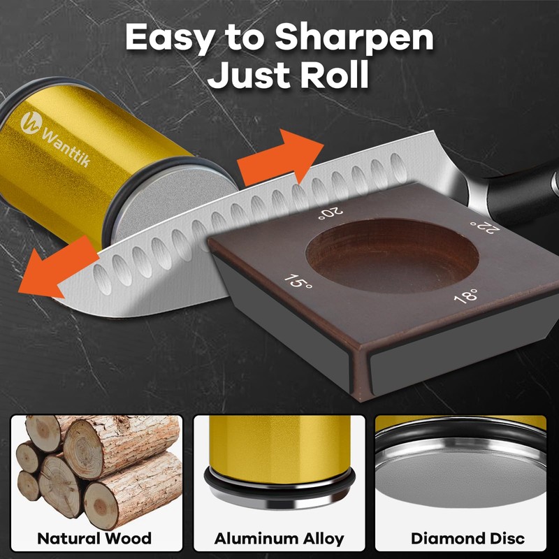 WANTTIK Rolling Knife Sharpener Kit, Upgraded Roller Knife Sharpener with