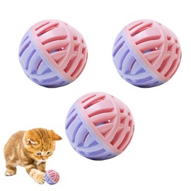 MiOYOOW Cat Toy Ball, 3 Pieces Hollow Cat Ball with Bell, Kitten Play Sports Training Toy Ball for Cats
