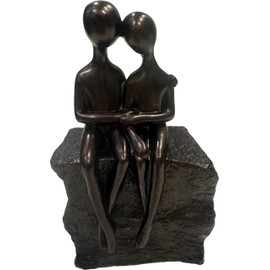 Haute Collage Couple Sitting On a Rock Romantic Sculpture (Bronze, Rock Couple)