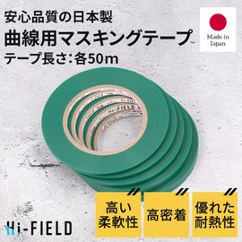 Hi-FIELD Heat Resistant Masking Tape for Curves, Transparent Type, Made in Japan, 0.3 inches (8 mm) x 166.4 ft (50 m) Roll, Painting, Sujibori, Sandblast