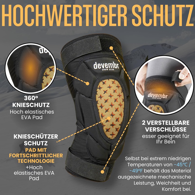 devembr Protective Knee Pads for Snowboard, Skate, Ski - Designed