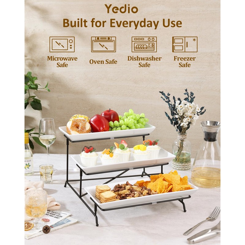 Yedio 3 Tier Serving Tray Set 14 Inch Porcelain Tiered