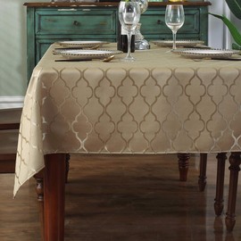 SASTYBALE Jacquard Tablecloth Flower Pattern Polyester Table Cloth Spill Proof Dust-Proof Wrinkle Resistant Table Cover for Kitchen Dining Tabletop (Rectangle/Oblong, 152 x 213 CM (6-8 Seats), Gold)